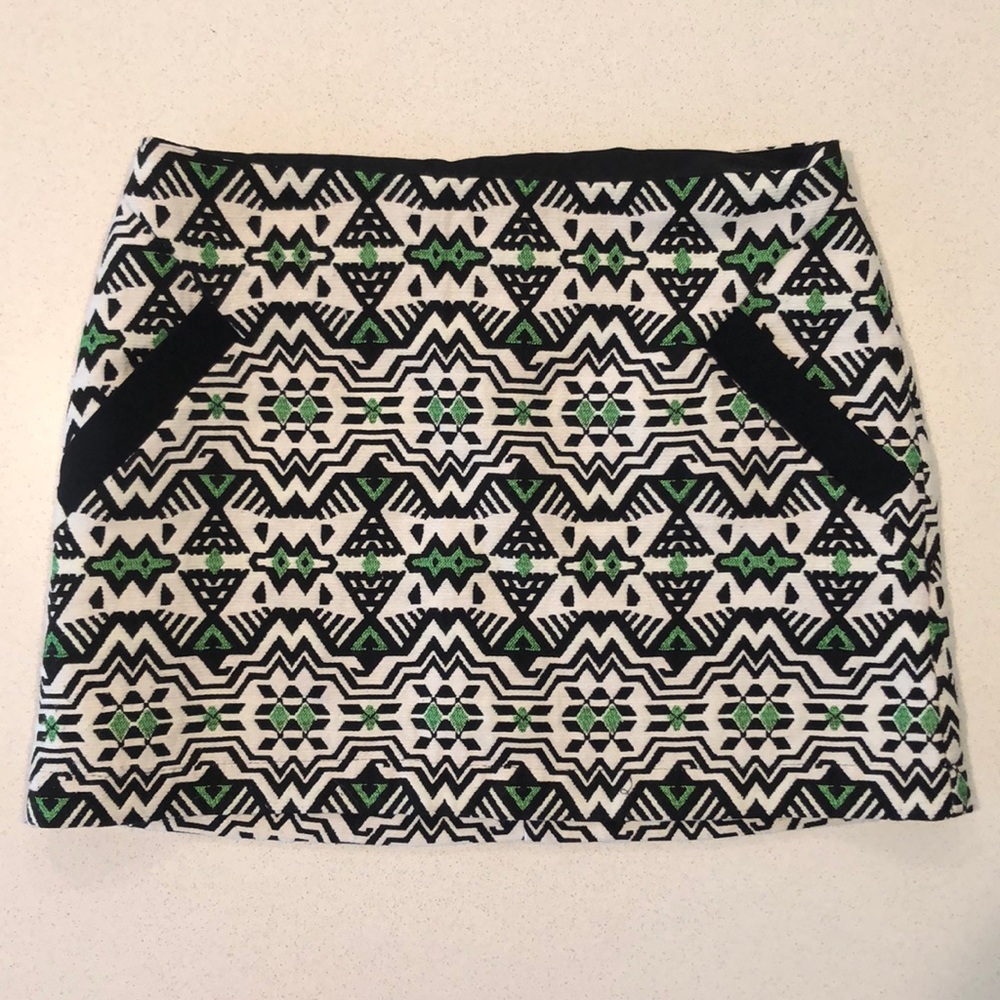 Topshop Black Green Tribal Boho Mini Skirt- Size 2